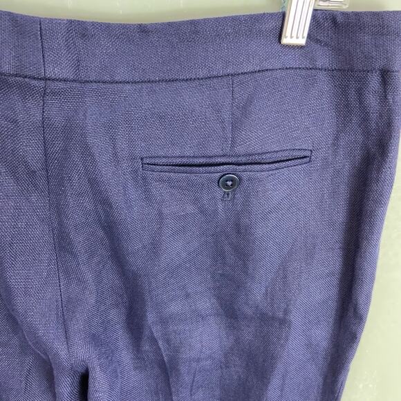 Ralph Lauren Black Label 100% Linen Pants Size 12 Wide Leg Navy Blue Trousers - Picture 5 of 11